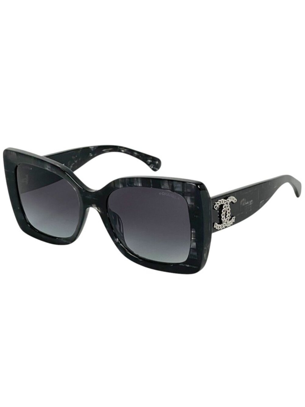 Chanel Square Shape Sunglasses CC Logo Tweed Acetate Black Eyewear